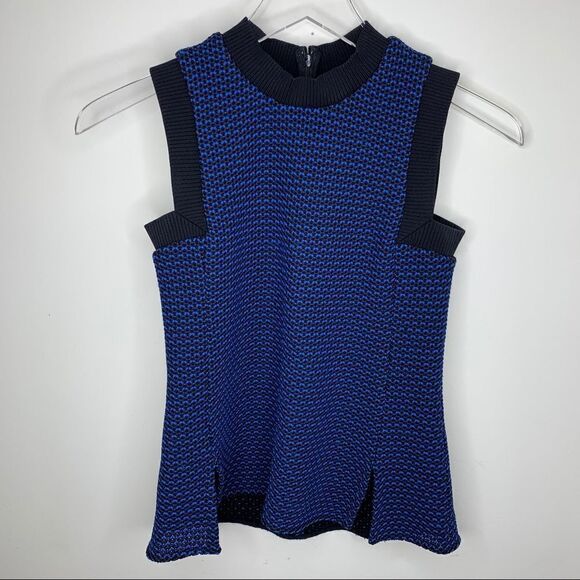 Derek Lam Mock Turtleneck Sweater Tank Blue/Black - Picture 3 of 14